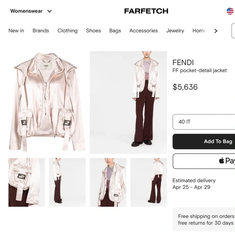 FENDI NWT AUTHENTIC SATIN BLOUSON OVERSIZED BOMBER FIT WOMEN JACKET SIZE 40 - Picture 3 of 5